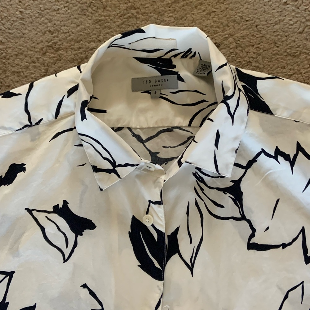 Ted Baker Men’s White Shirt with Black Floral Print